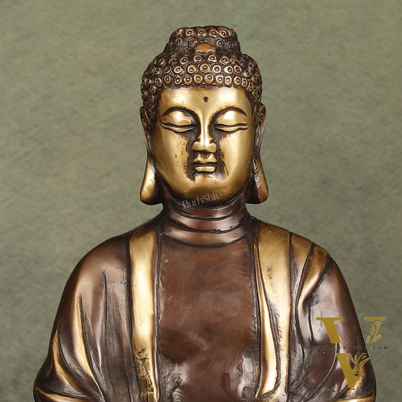 Pure Brass Meditative Buddha Statue - Brown Finish 10"
