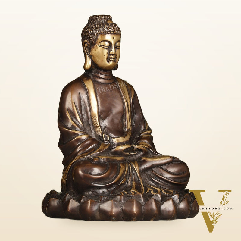 Pure Brass Meditative Buddha Statue - Brown Finish 10"