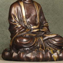 Pure Brass Meditative Buddha Statue - Brown Finish 10"