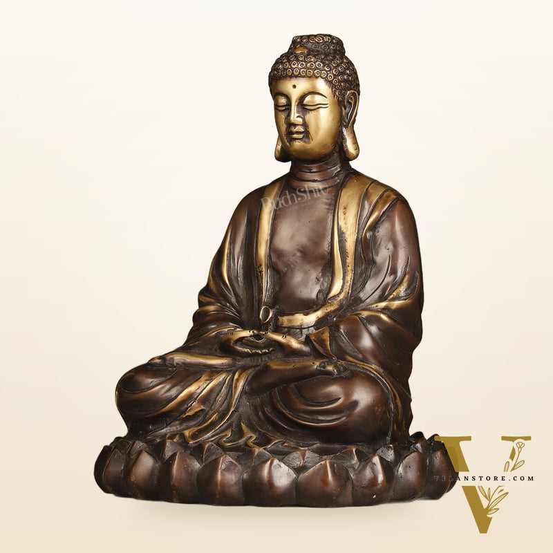 Pure Brass Meditative Buddha Statue - Brown Finish 10"