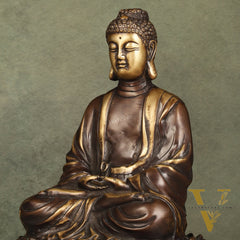 Pure Brass Meditative Buddha Statue - Brown Finish 10"