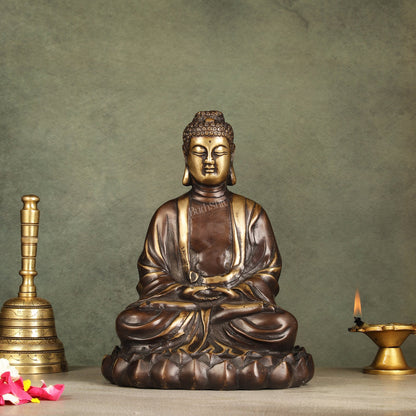 Pure Brass Meditative Buddha Statue - Brown Finish 10"