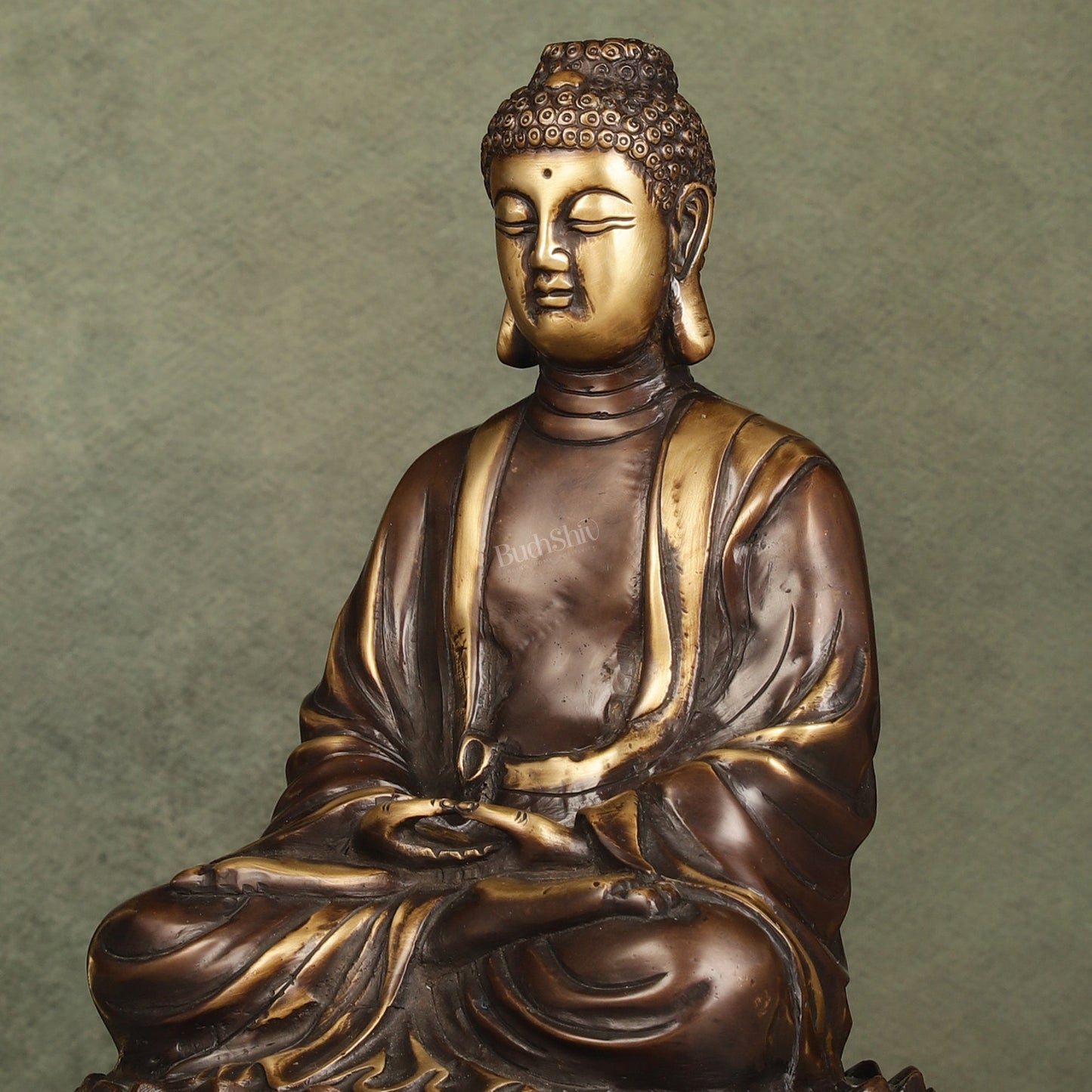 Pure Brass Meditative Buddha Statue - Brown Finish 10"