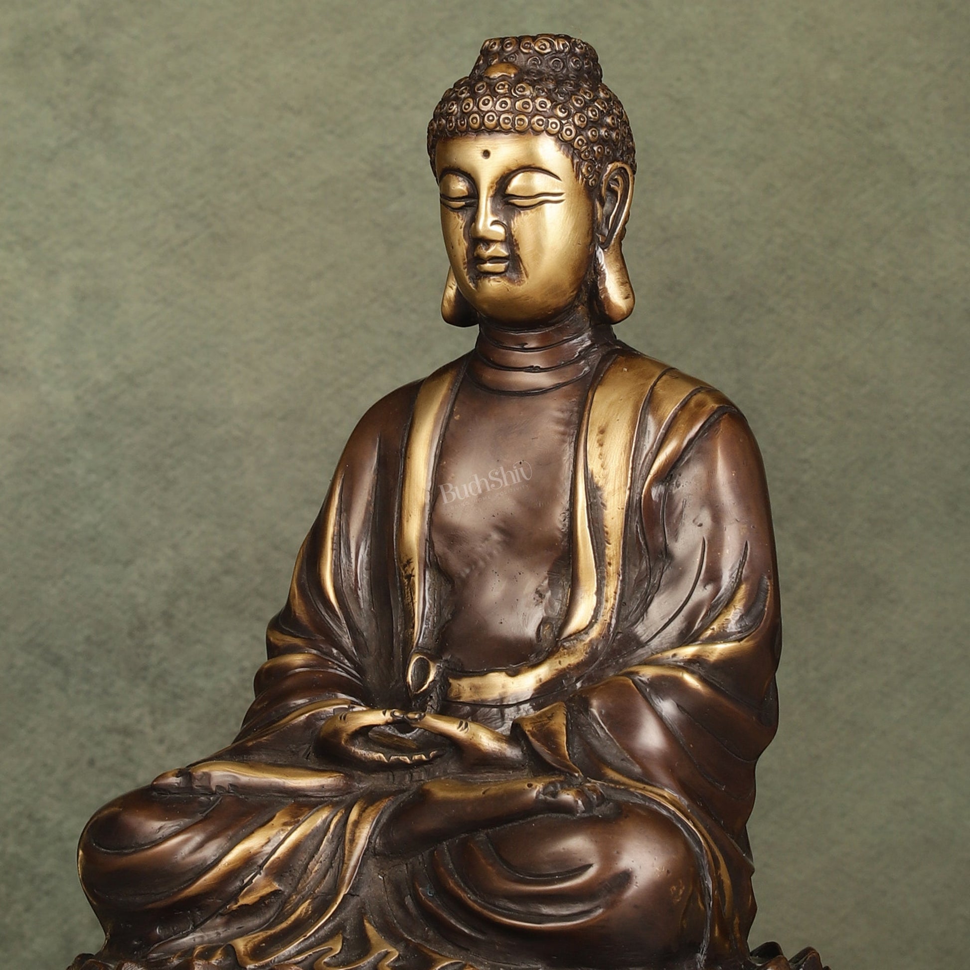 Pure Brass Meditative Buddha Statue - Brown Finish 10"