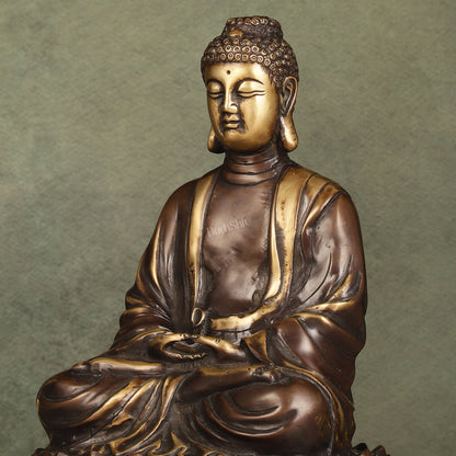 Pure Brass Meditative Buddha Statue - Brown Finish 10"
