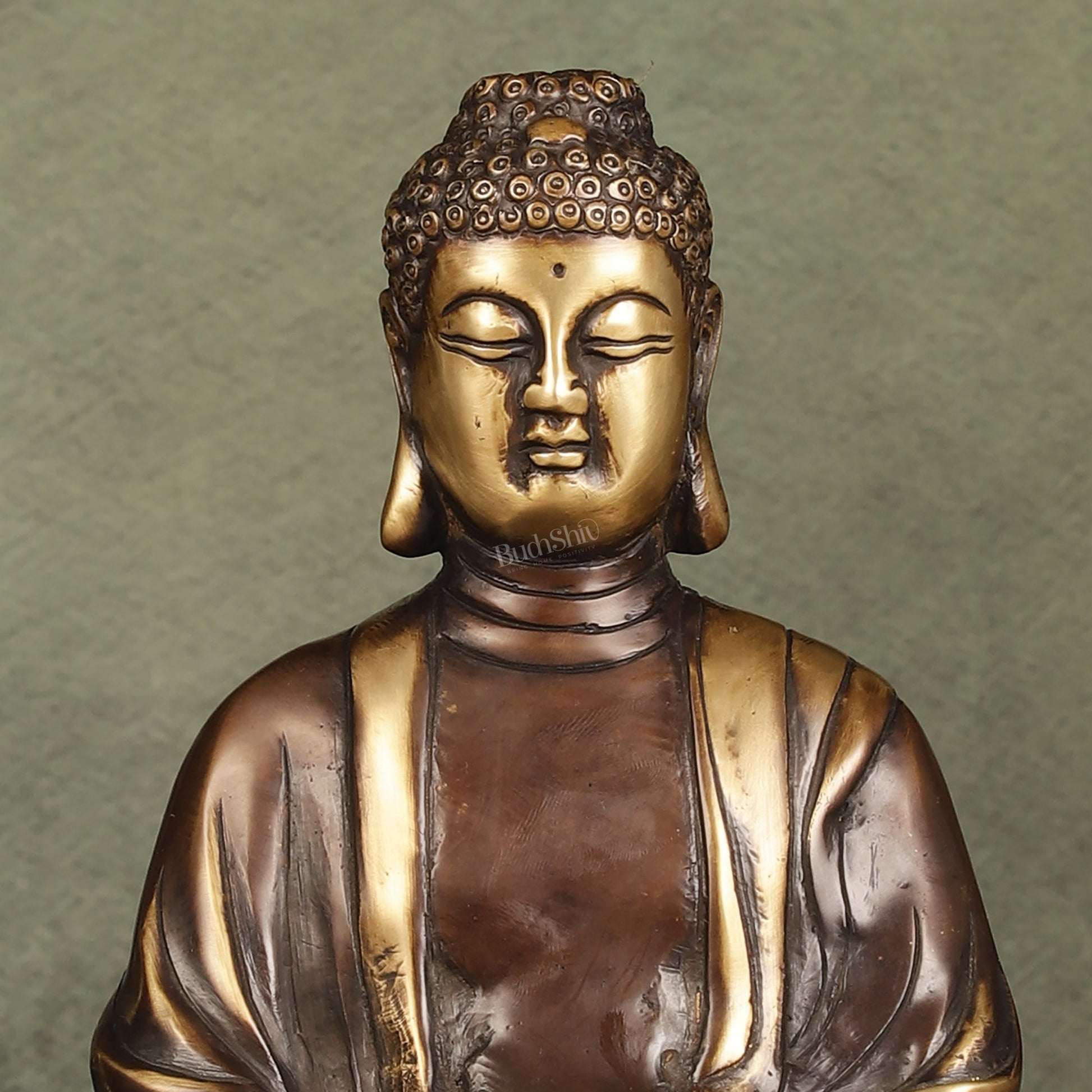 Pure Brass Meditative Buddha Statue - Brown Finish 10"