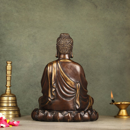 Pure Brass Meditative Buddha Statue - Brown Finish 10"