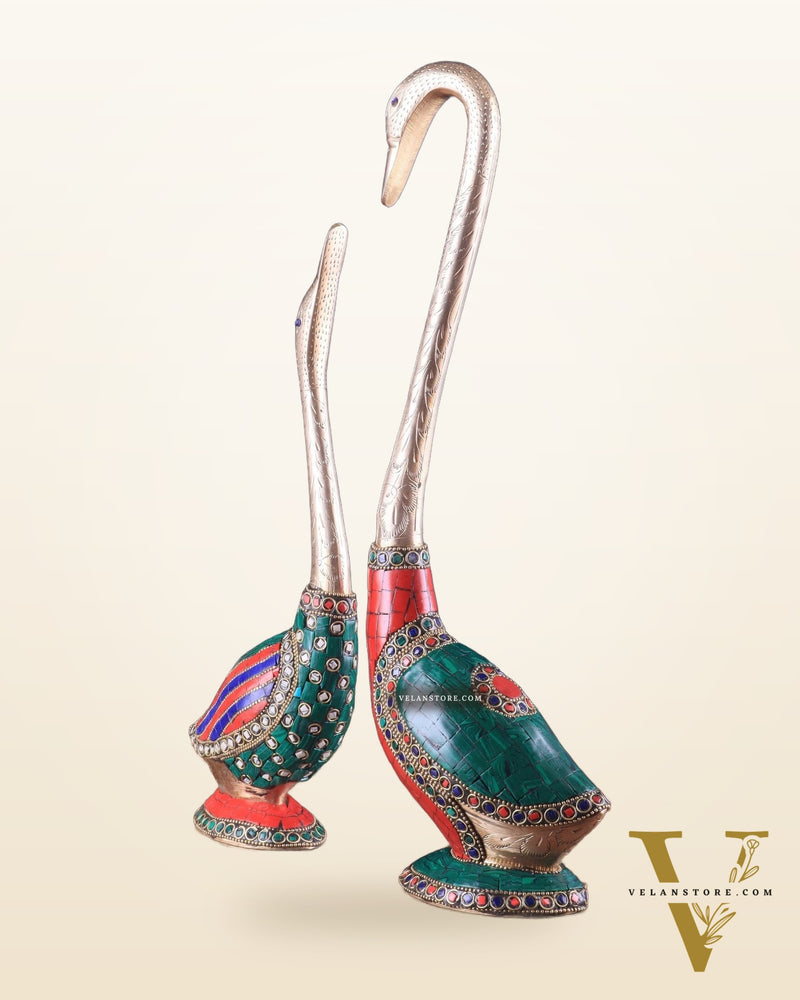 Pure Brass Meenakari Swan Pair - Vastu Approved Home Decor