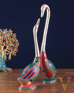 Pure Brass Meenakari Swan Pair - Vastu Approved Home Decor