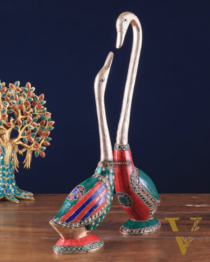 Pure Brass Meenakari Swan Pair - Vastu Approved Home Decor