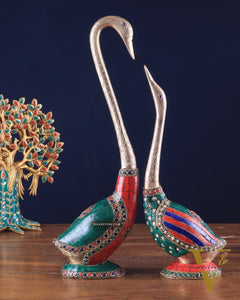 Pure Brass Meenakari Swan Pair - Vastu Approved Home Decor