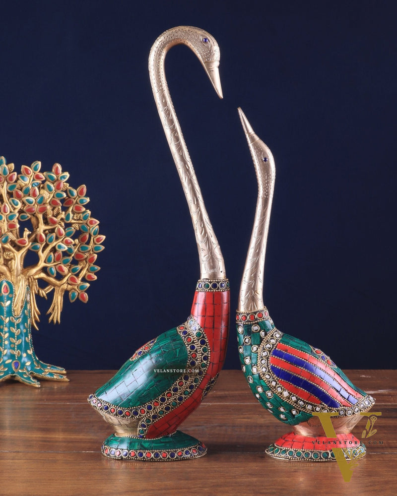 Pure Brass Meenakari Swan Pair - Vastu Approved Home Decor
