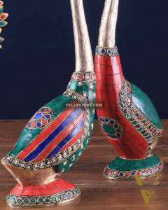 Pure Brass Meenakari Swan Pair - Vastu Approved Home Decor