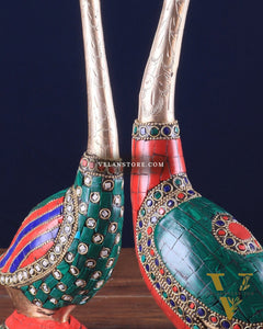 Pure Brass Meenakari Swan Pair - Vastu Approved Home Decor