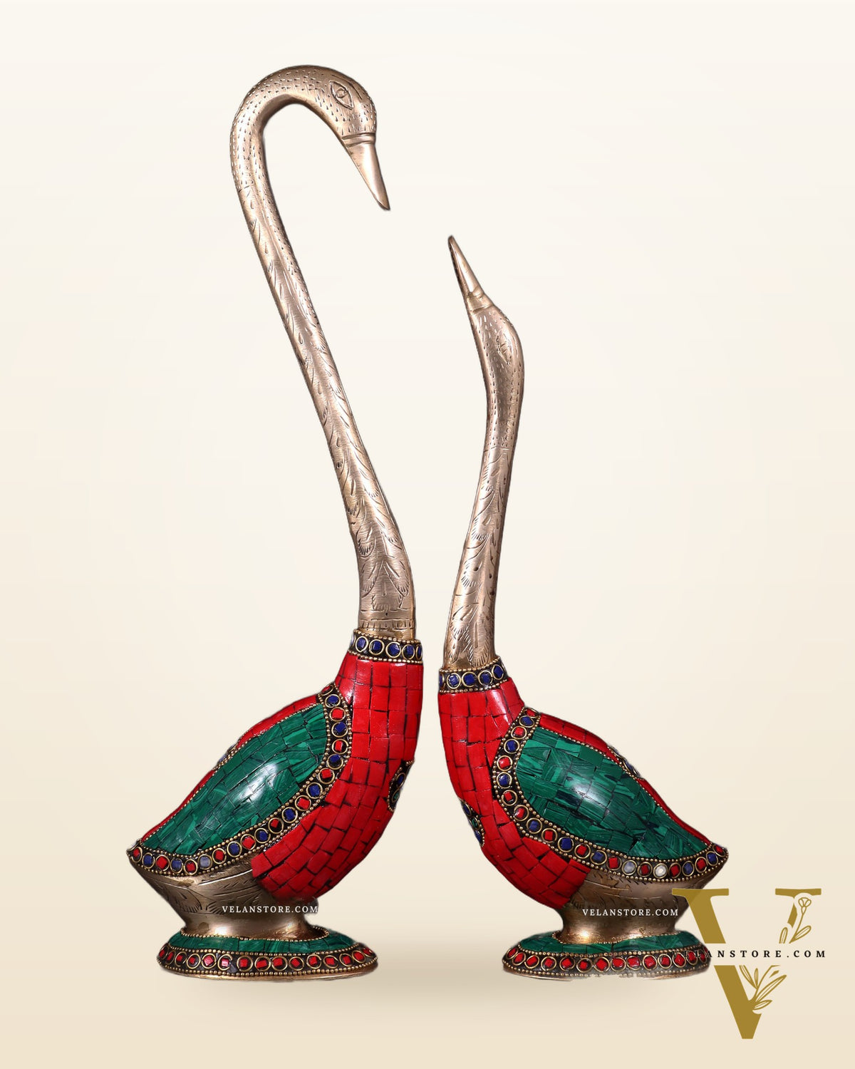 Pure Brass Meenakari Swan Pair - Vastu Approved Home Decor