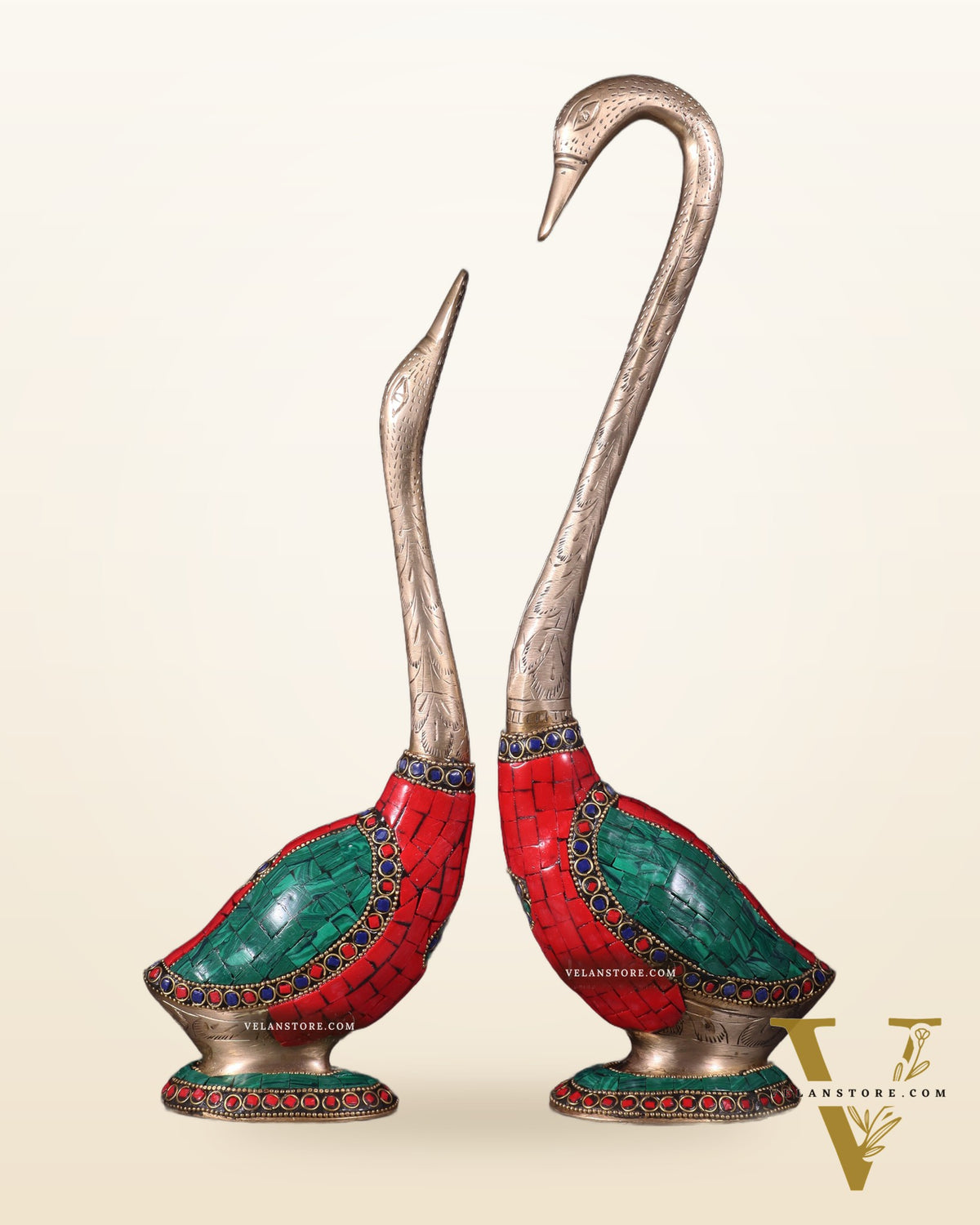 Pure Brass Meenakari Swan Pair - Vastu Approved Home Decor