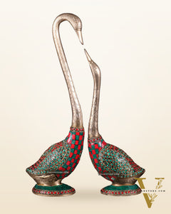 Pure Brass Meenakari Swan Pair - Vastu Approved Home Decor