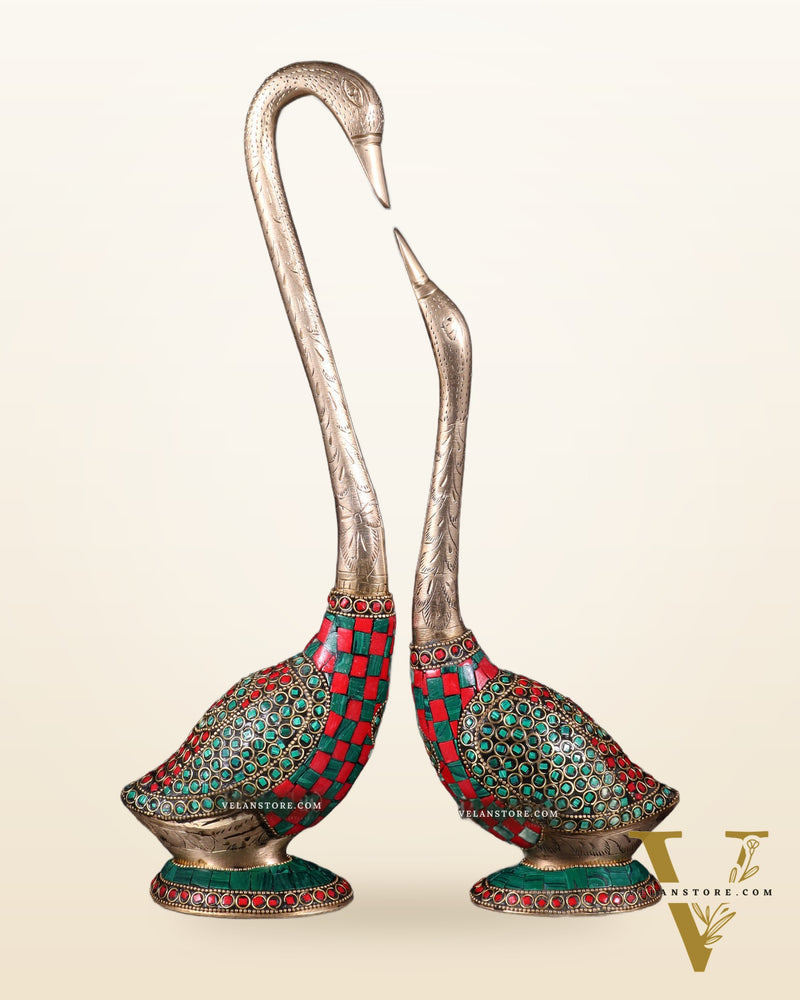 Pure Brass Meenakari Swan Pair - Vastu Approved Home Decor