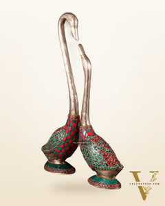 Pure Brass Meenakari Swan Pair - Vastu Approved Home Decor