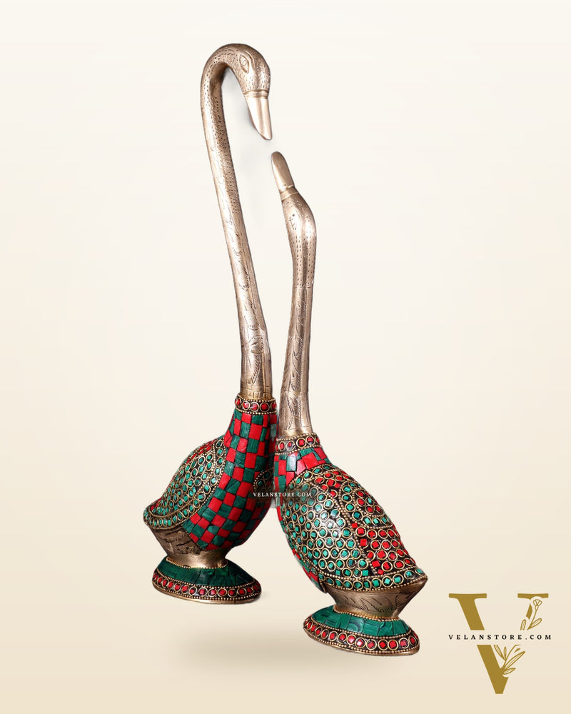 Pure Brass Meenakari Swan Pair - Vastu Approved Home Decor