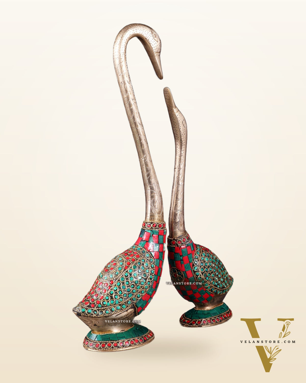 Pure Brass Meenakari Swan Pair - Vastu Approved Home Decor