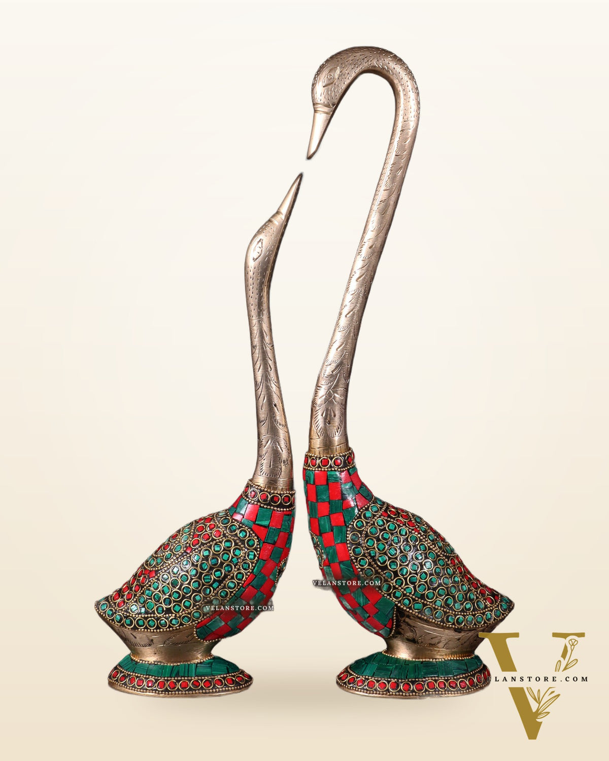 Pure Brass Meenakari Swan Pair - Vastu Approved Home Decor