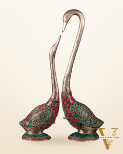 Pure Brass Meenakari Swan Pair - Vastu Approved Home Decor