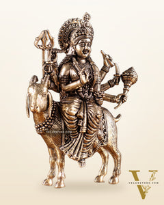 Pure Brass Meldi Mata idol seated on goat 5"
