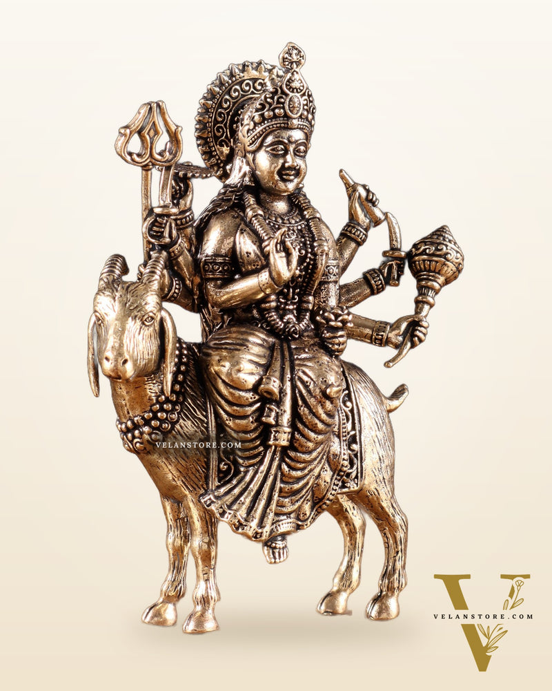 Pure Brass Meldi Mata idol seated on goat 5"