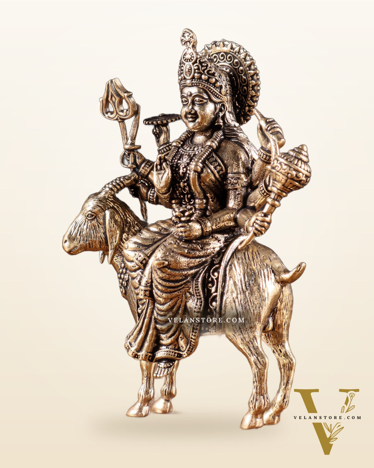 Pure Brass Meldi Mata idol seated on goat 5"