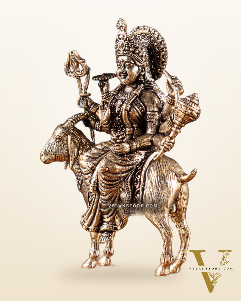 Pure Brass Meldi Mata idol seated on goat 5"
