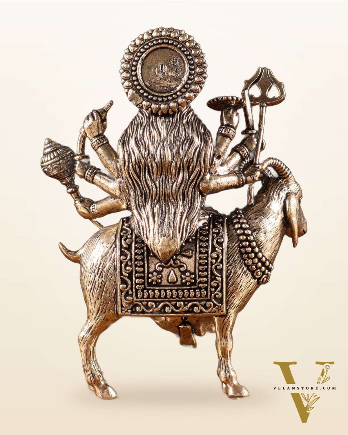 Pure Brass Meldi Mata idol seated on goat 5"