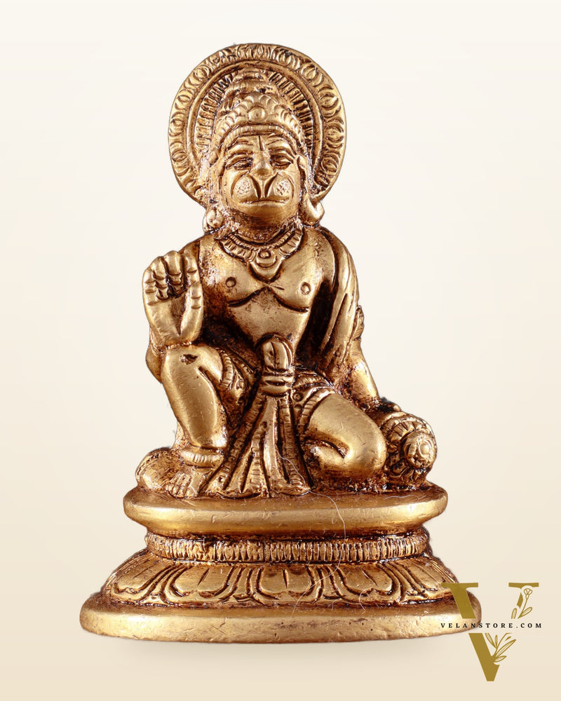 Pure Brass Miniature Hanuman Ji Idol in Blessing Mudra 3"