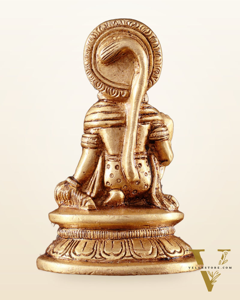 Pure Brass Miniature Hanuman Ji Idol in Blessing Mudra 3"