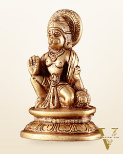 Pure Brass Miniature Hanuman Ji Idol in Blessing Mudra 3"