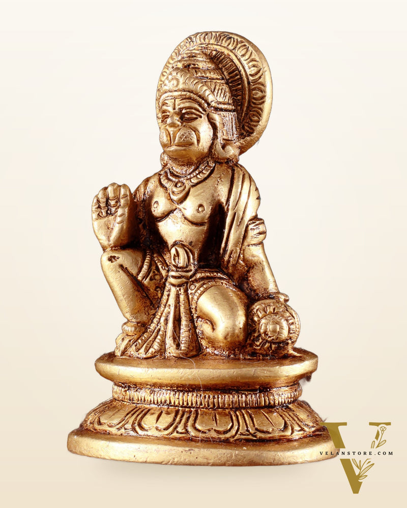 Pure Brass Miniature Hanuman Ji Idol in Blessing Mudra 3"