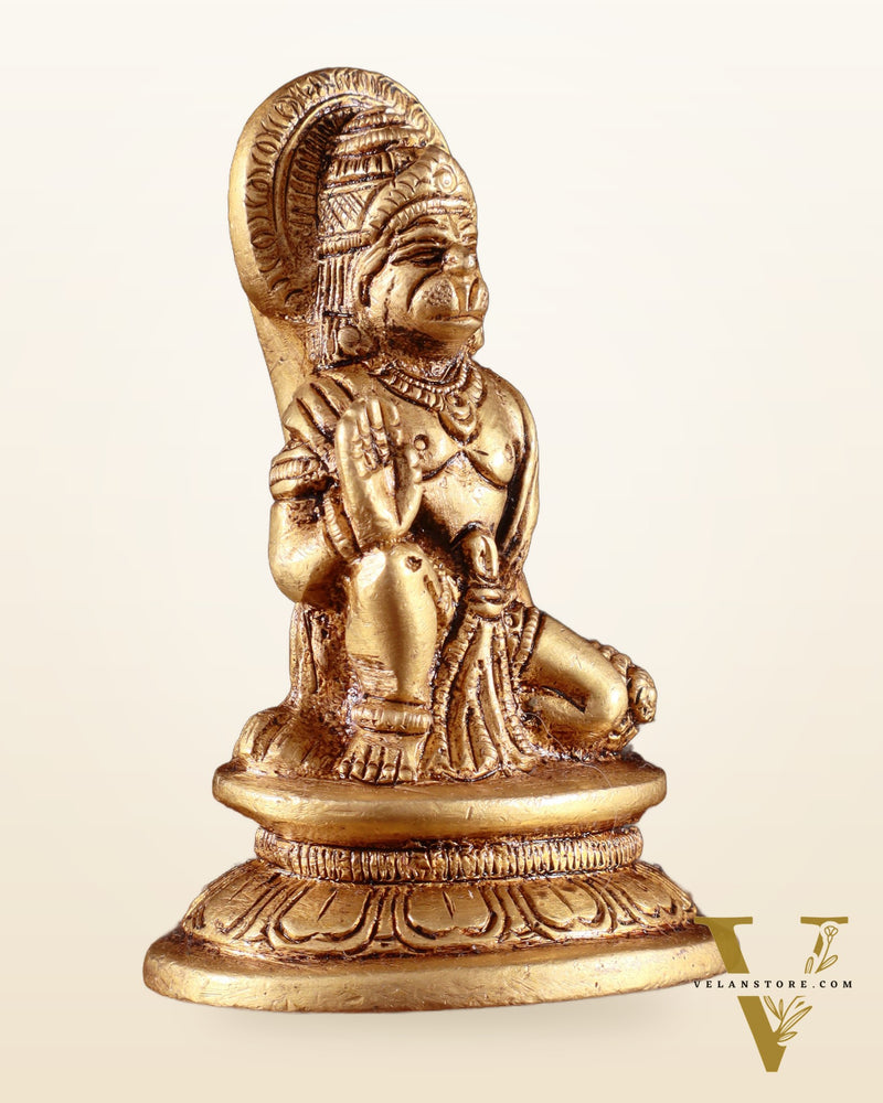 Pure Brass Miniature Hanuman Ji Idol in Blessing Mudra 3"