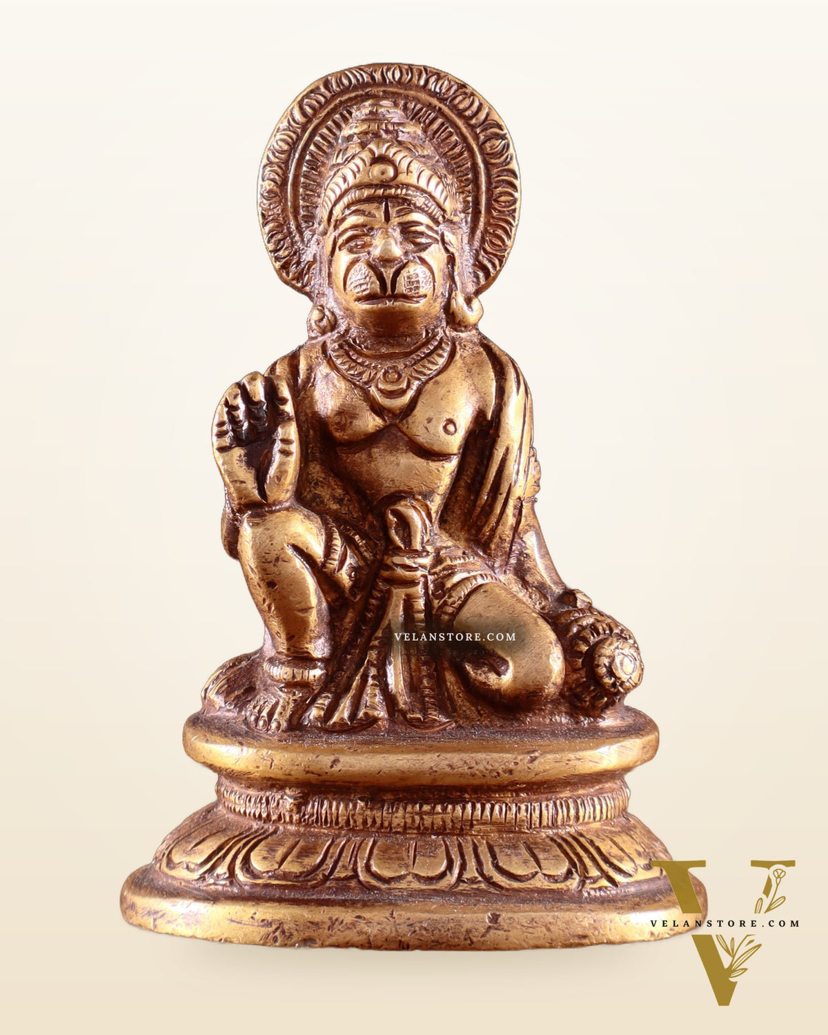 Pure Brass Miniature Hanuman Ji Idol in Blessing Mudra 3"