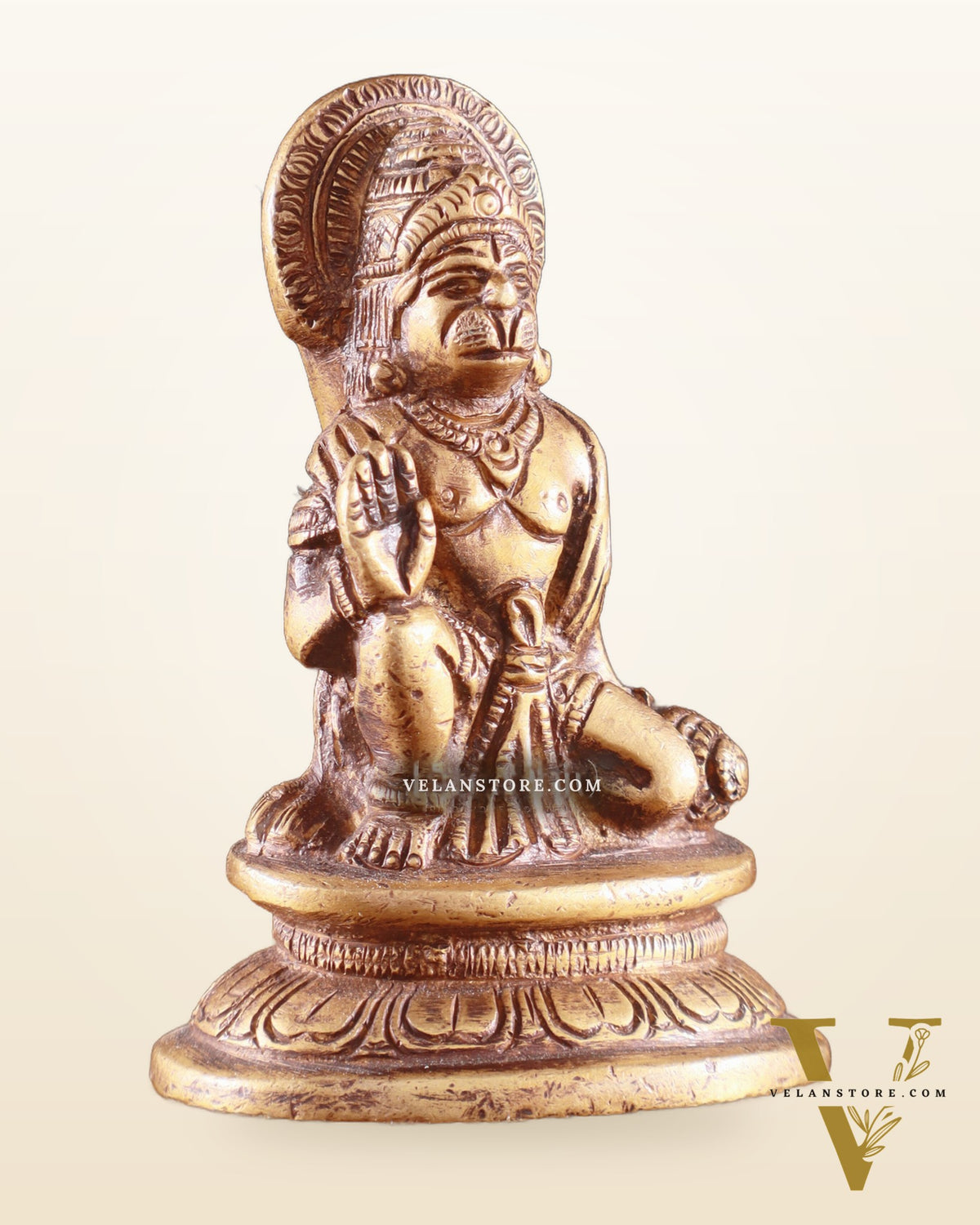 Pure Brass Miniature Hanuman Ji Idol in Blessing Mudra 3"