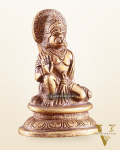 Pure Brass Miniature Hanuman Ji Idol in Blessing Mudra 3"