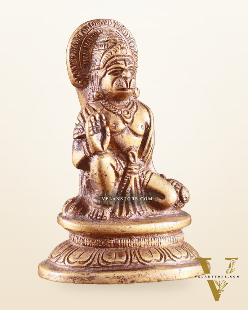 Pure Brass Miniature Hanuman Ji Idol in Blessing Mudra 3"