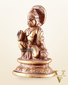 Pure Brass Miniature Hanuman Ji Idol in Blessing Mudra 3"