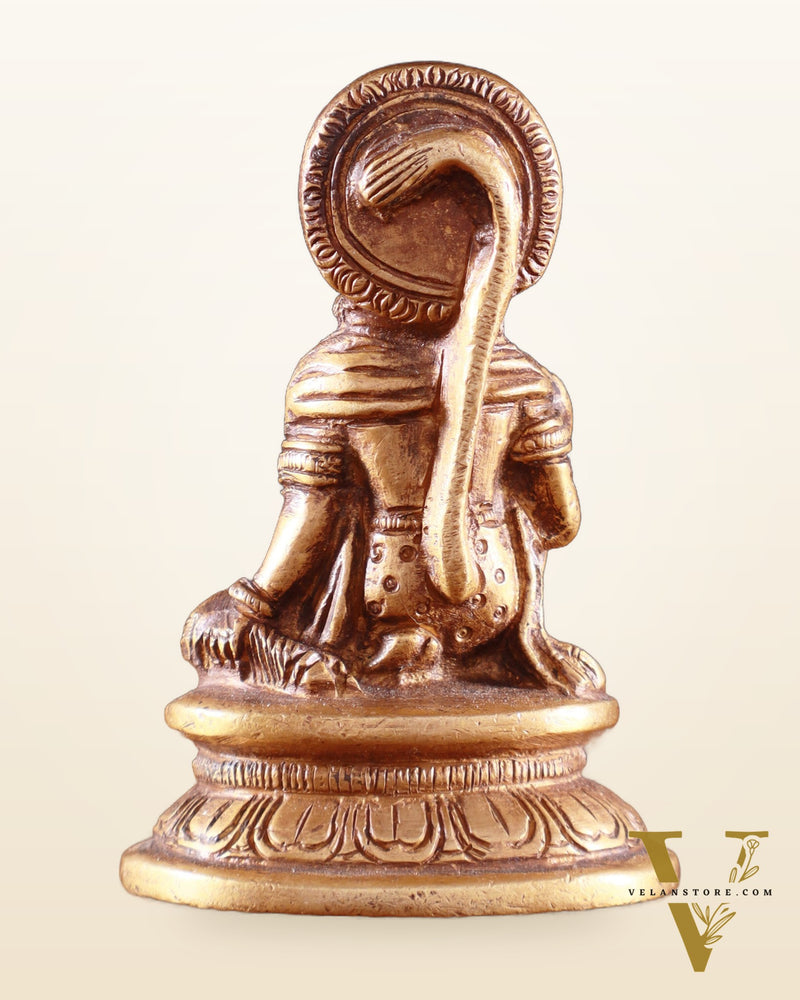 Pure Brass Miniature Hanuman Ji Idol in Blessing Mudra 3"
