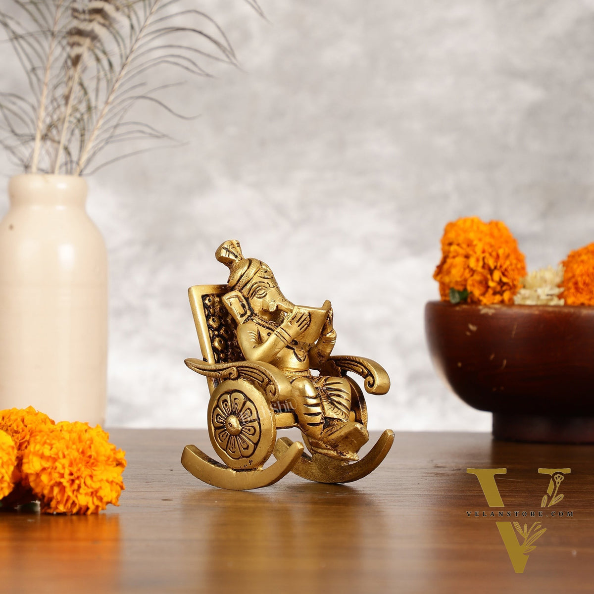Pure Brass Miniature Lord Ganesha idol on Chair - 4.5 inch