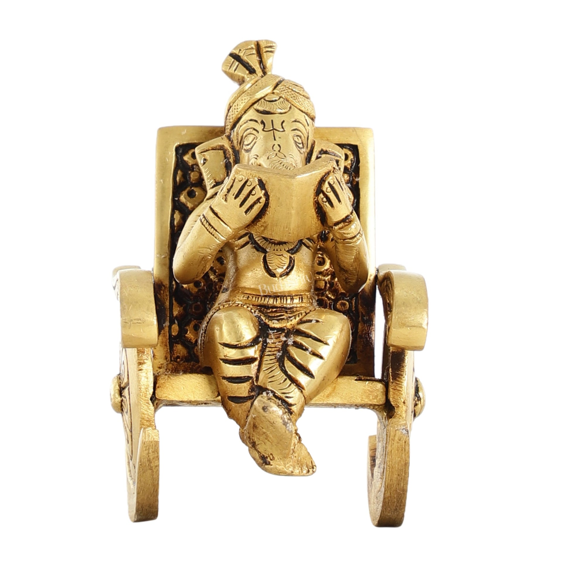 Pure Brass Miniature Lord Ganesha idol on Chair - 4.5 inch