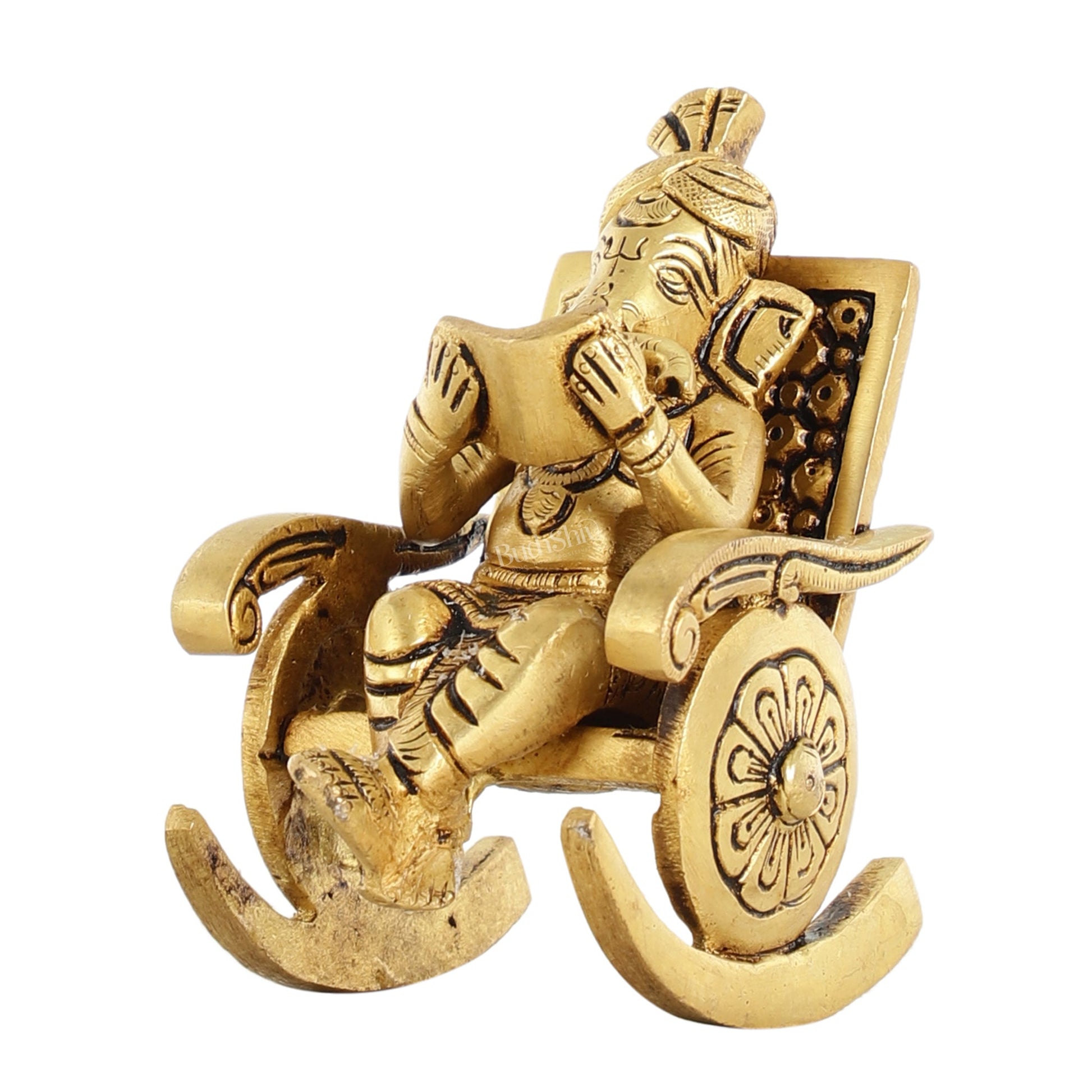 Pure Brass Miniature Lord Ganesha idol on Chair - 4.5 inch