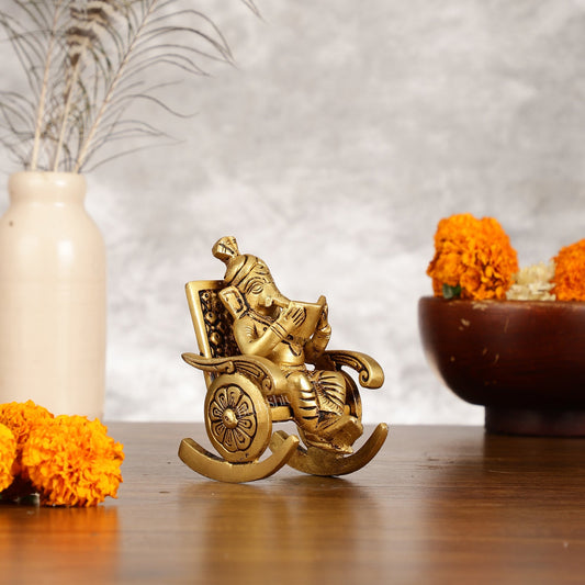 Pure Brass Miniature Lord Ganesha idol on Chair - 4.5 inch