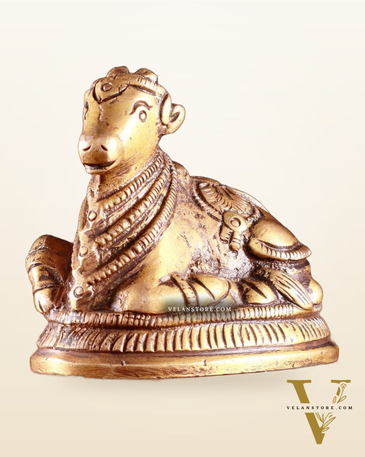 Pure Brass Miniature Nandi Idol | 2.2-inch antique tone