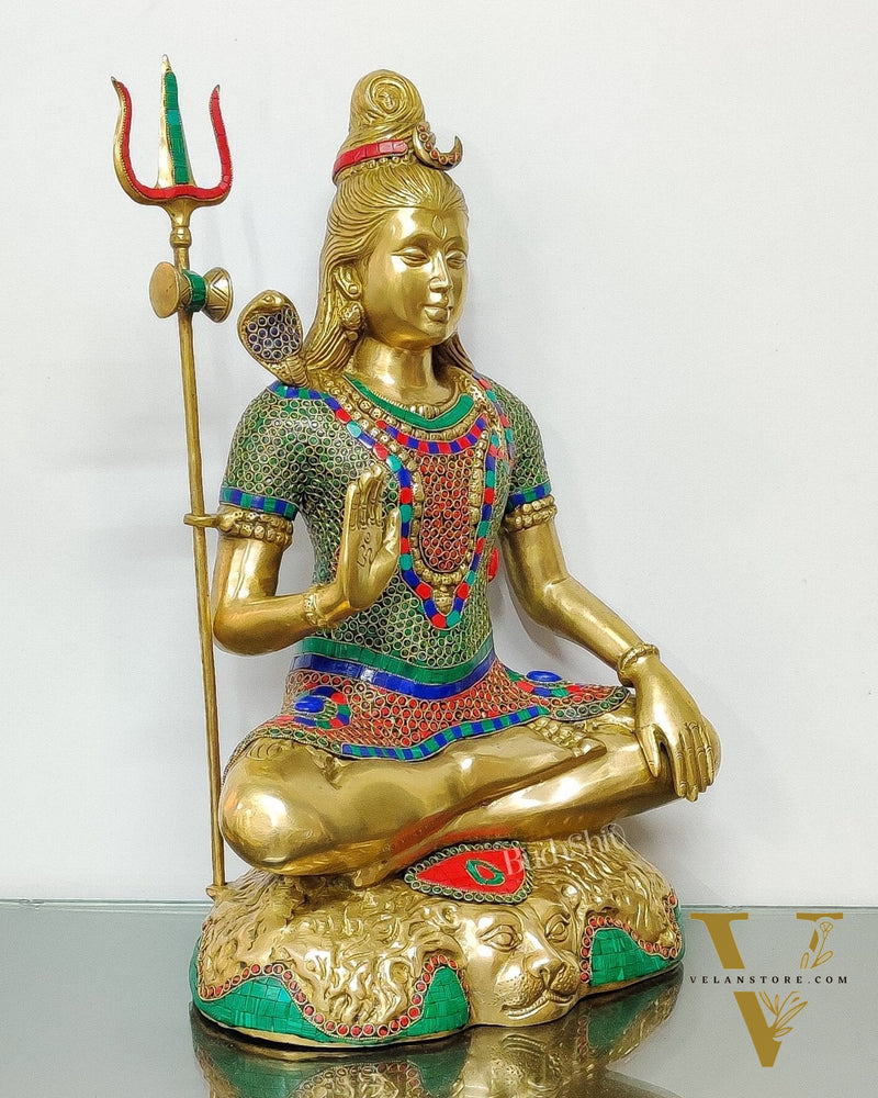 Pure Brass multi colour Lord Shiva Statue - Handcrafted in India | 22.5 Inch