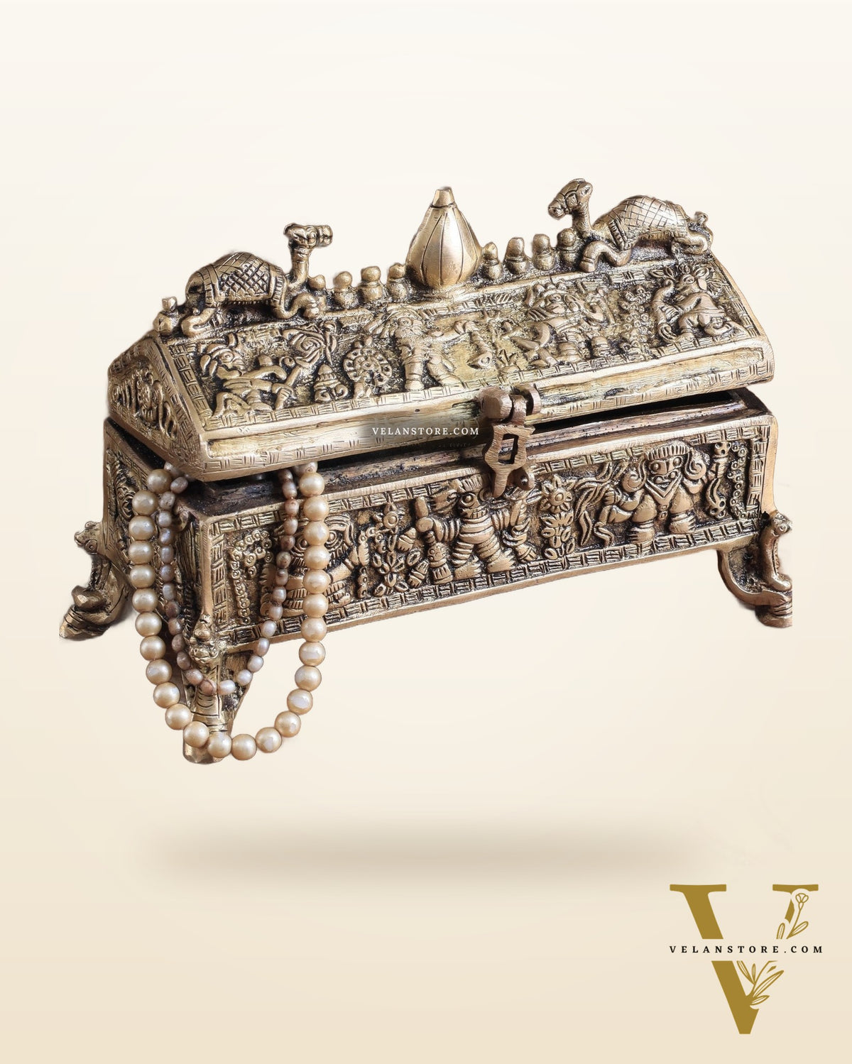 Pure Brass Multipurpose Jewelry Box – Camel Design with Intricate Carvings